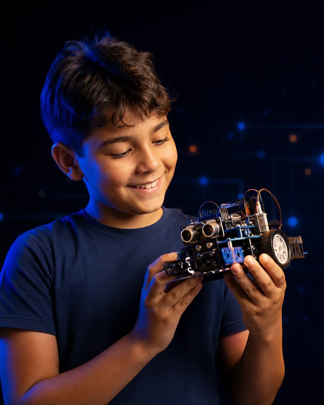 Alunos em aula prática de robótica da Student Maker